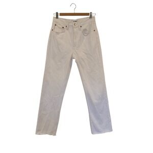 Re/Done 70s Stove Pipe Jeans 28 White Denim High Rise Cropped Button Fly Raw Hem